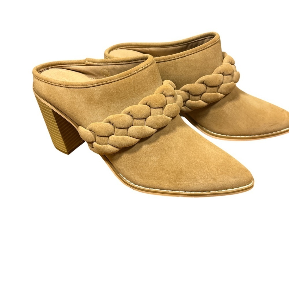 Tan Braided Mule Heels | Block Heel Pointed Toe | Size 7.5/8